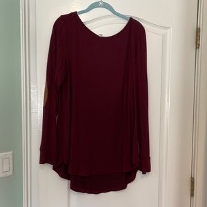 Maroon pink blush sweater with button detail and elbow patches
